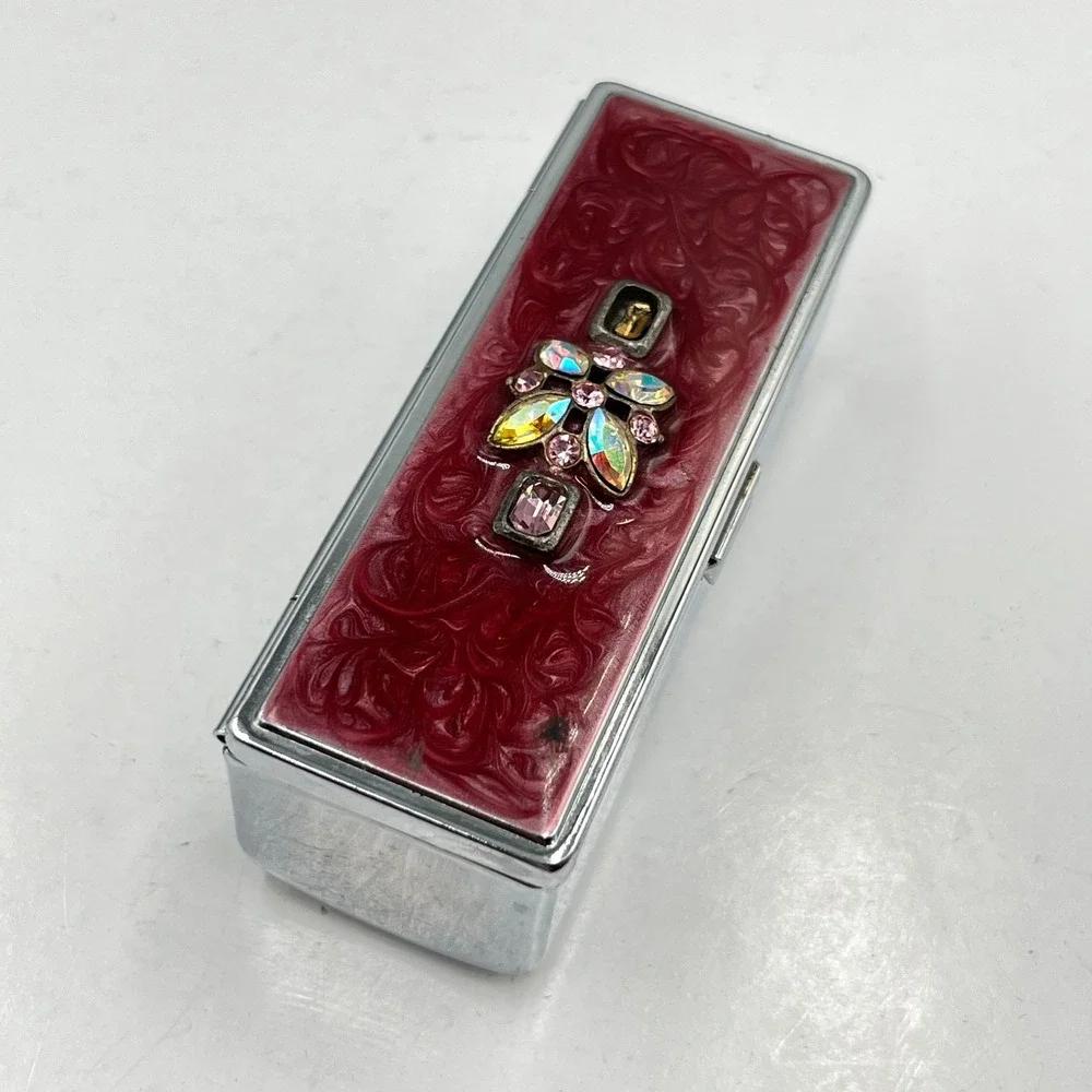 VTG Silver Filigree Rectangular Jewelry Box Retro Footed Trinket Case Red Velvet